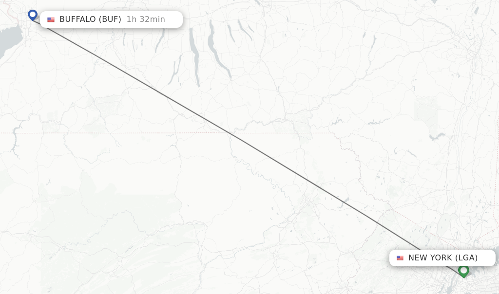 Flights from New York to Buffalo route map