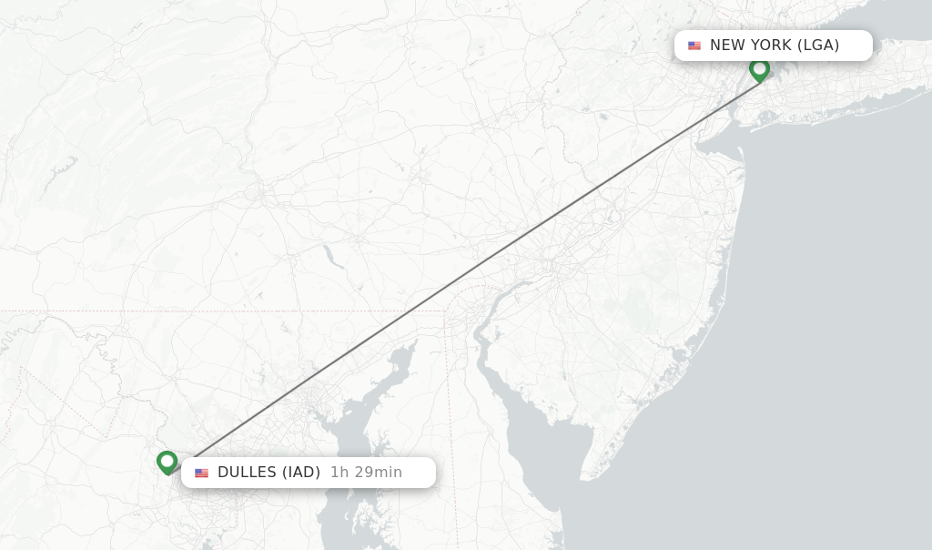 Flights from New York to Dulles route map