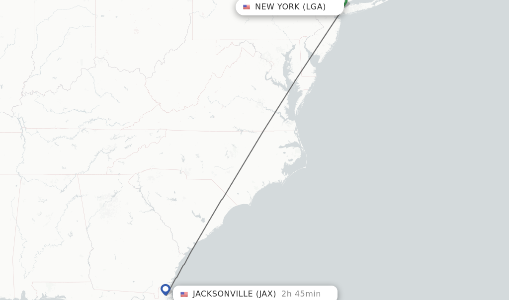 Flights from New York to Jacksonville route map