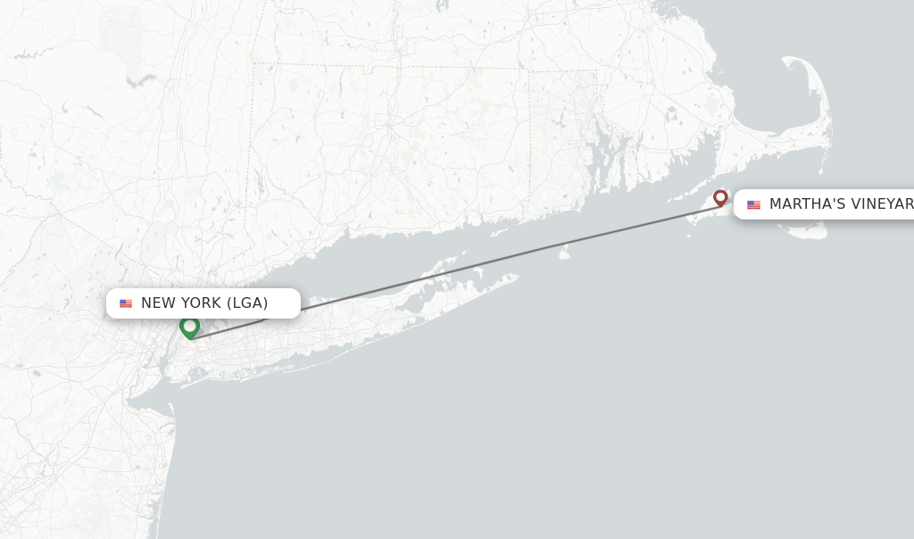 Flights from New York to Martha's Vineyard route map