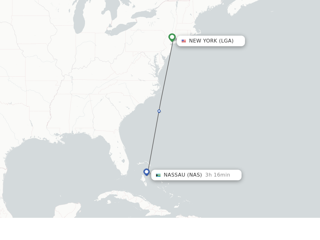 Flights from New York to Nassau route map