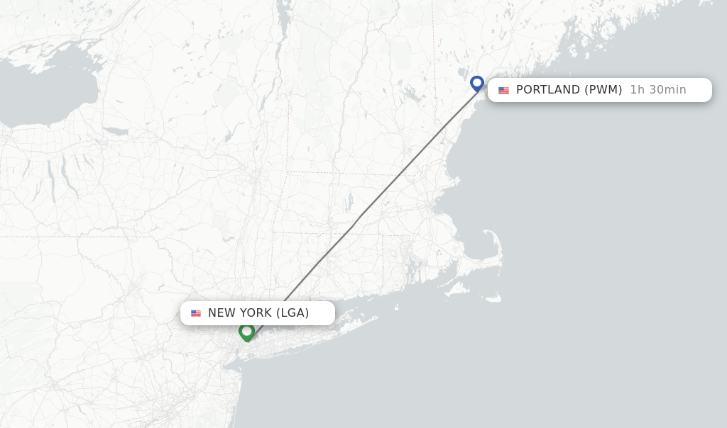Flights from New York to Portland route map