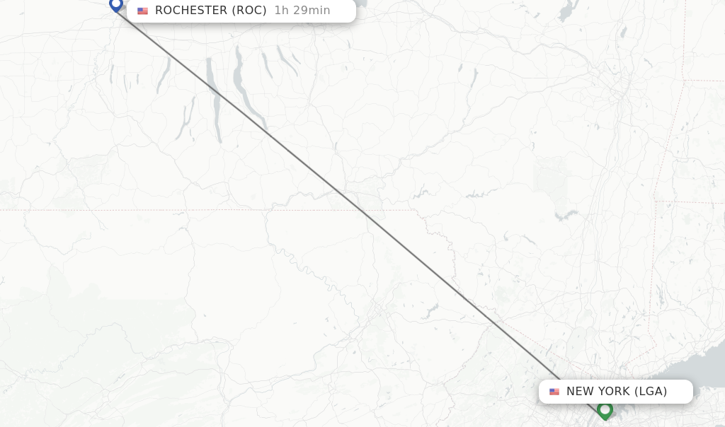 Flights from New York to Rochester route map