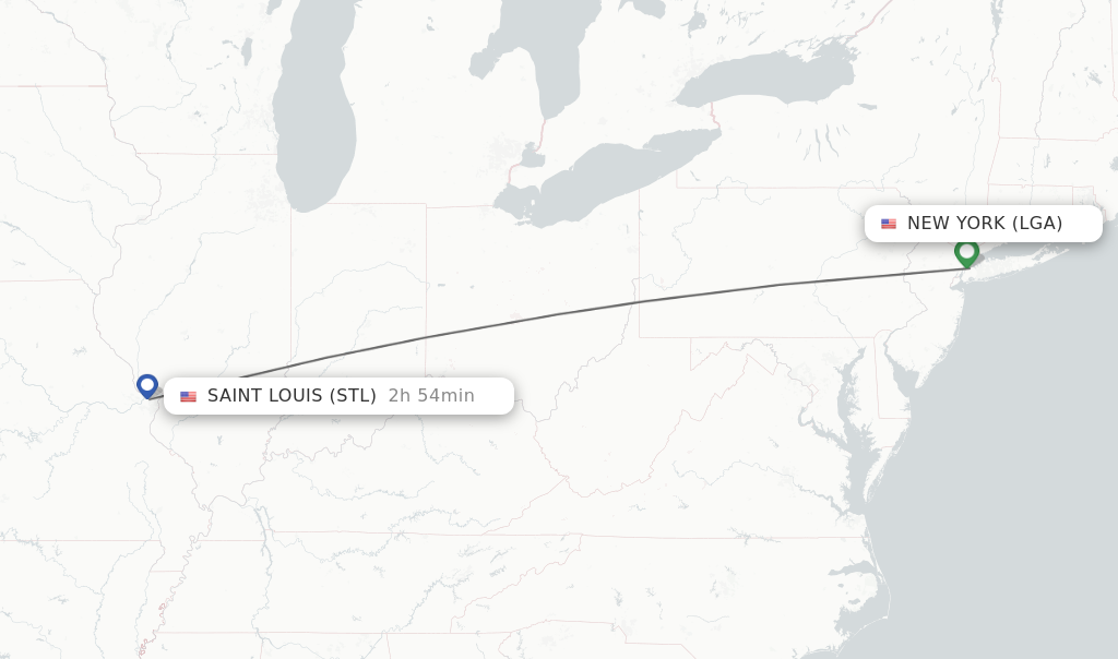 Flights from New York to Saint Louis route map