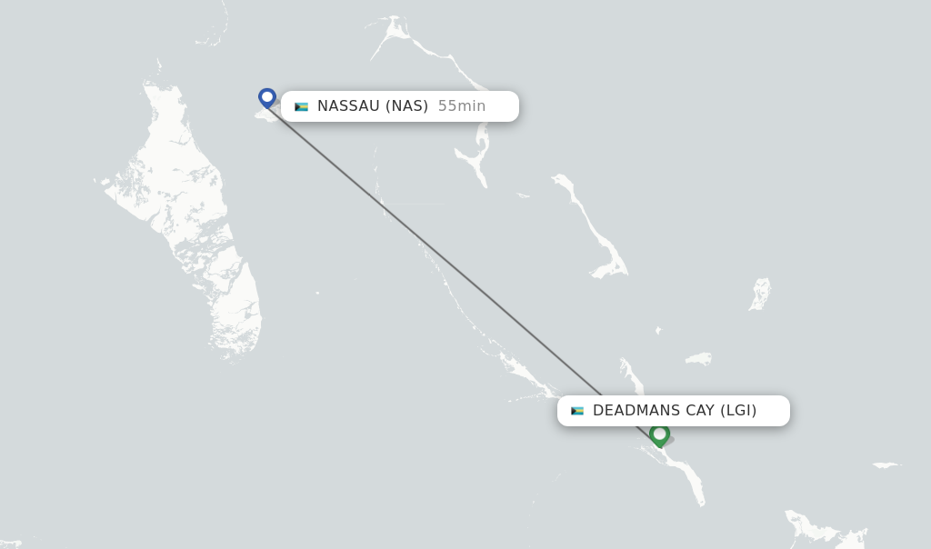 Flights from Deadmans Cay to Nassau route map
