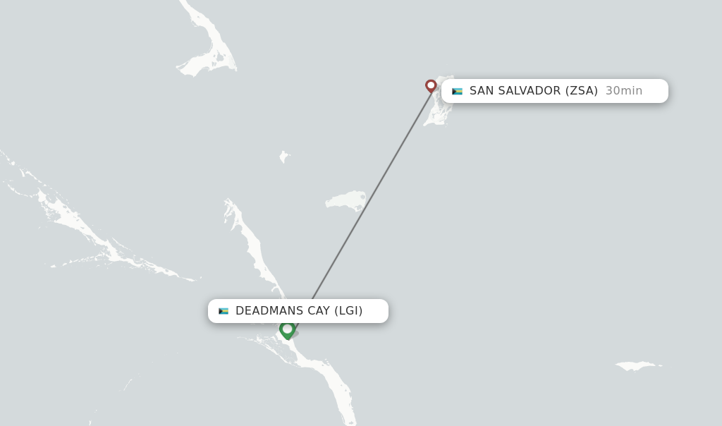 Flights from Deadmans Cay to San Salvador route map