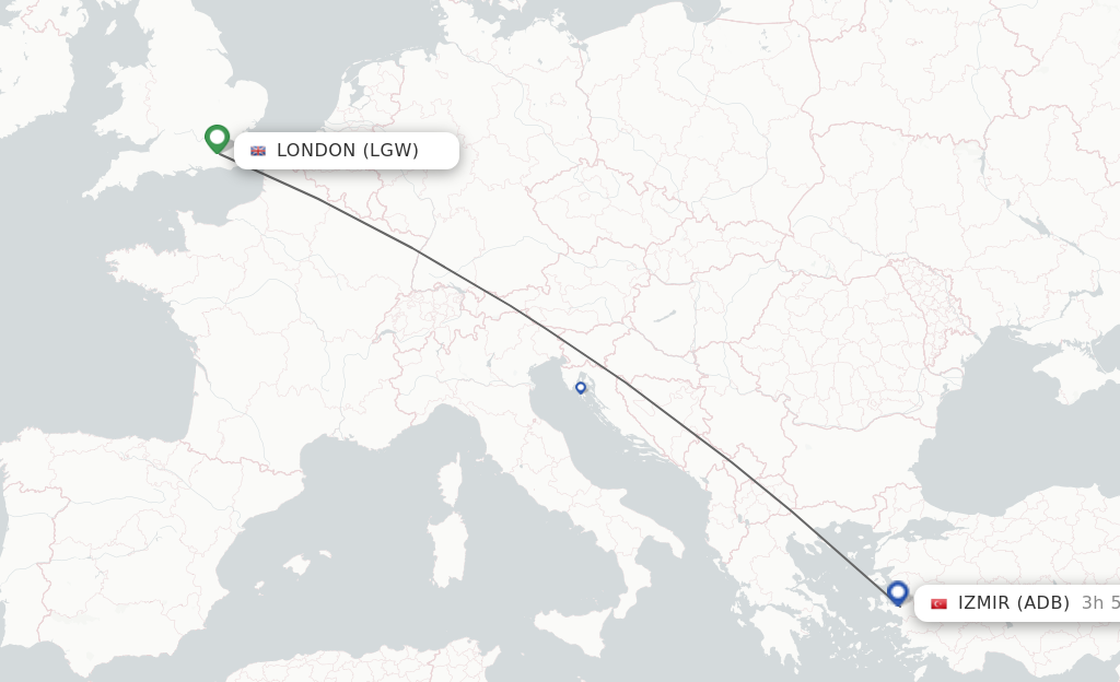 Flights from London to Izmir route map