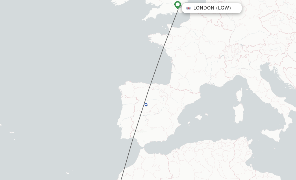 Flights from London to Agadir route map
