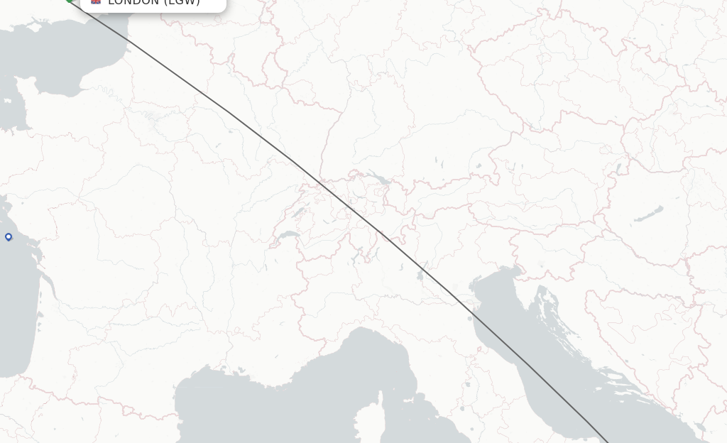 Flights from London to Brindisi route map
