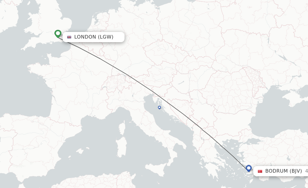 Flights from London to Bodrum route map