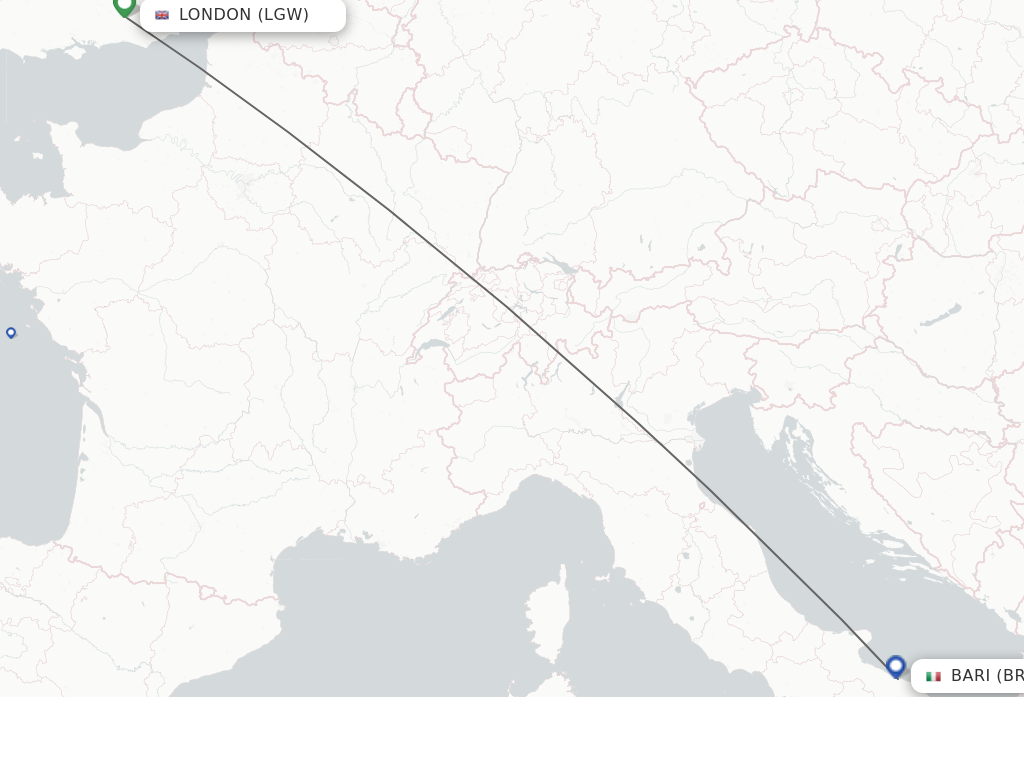 Flights from London to Bari route map