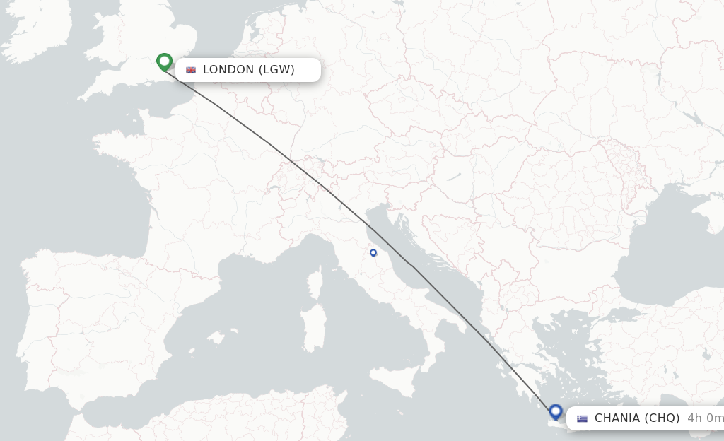 Flights from London to Chania route map