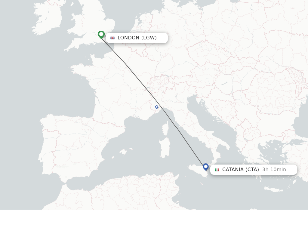 Flights from London to Catania route map