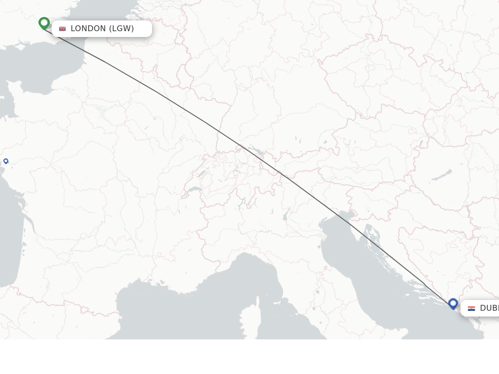 Flights from London to Dubrovnik route map