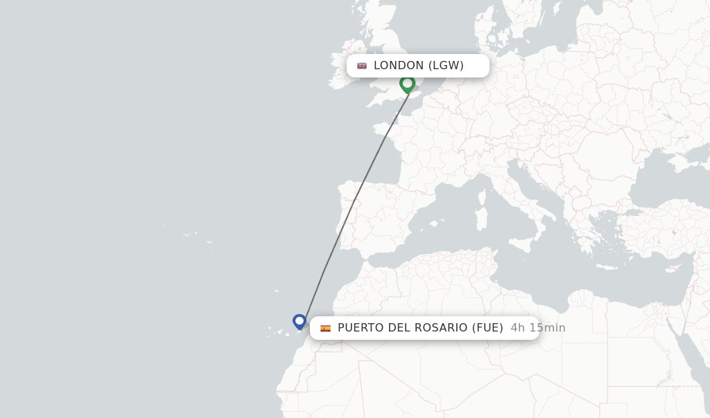Flights from London to Puerto del Rosario route map