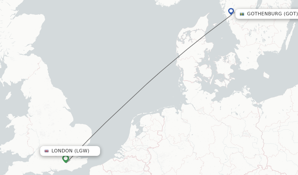 Flights from London to Gothenburg route map
