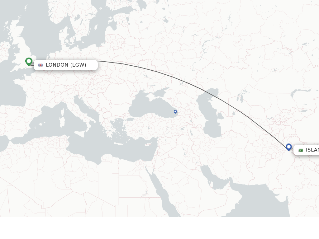 Flights from London to Islamabad route map