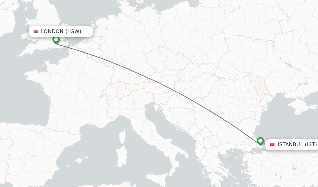 Flights from London to Istanbul route map