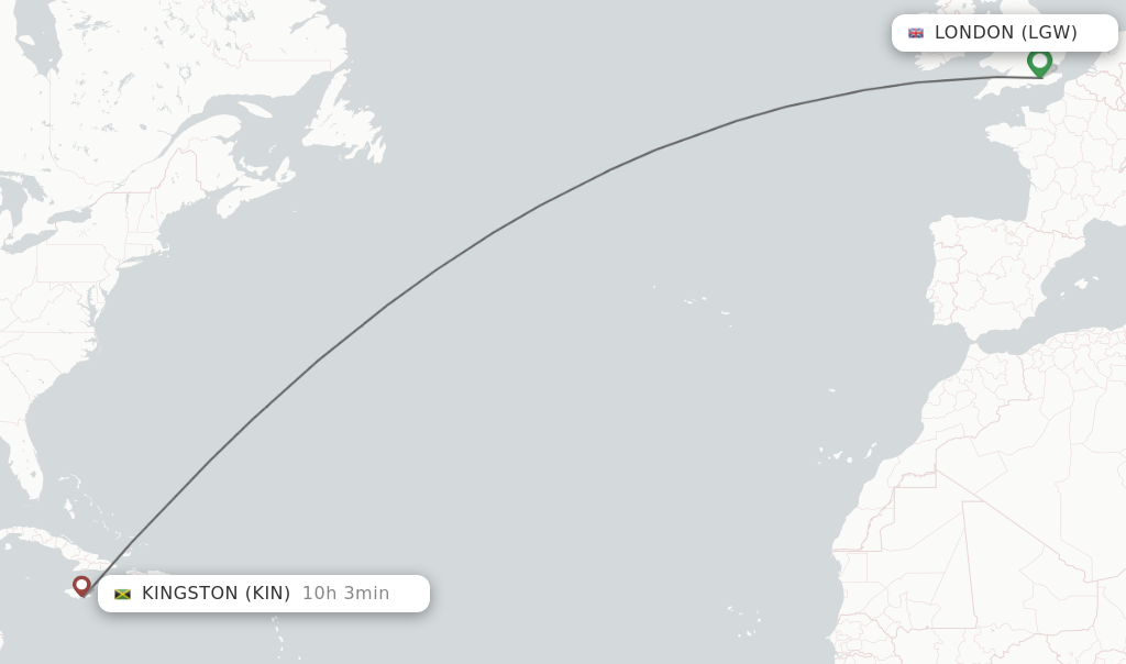 Flights from London to Kingston route map