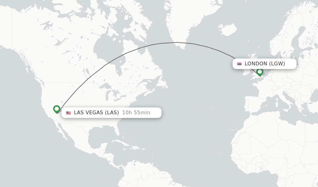 Flights from London to Las Vegas route map
