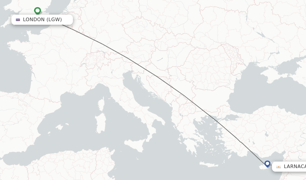 Flights from London to Larnaca route map