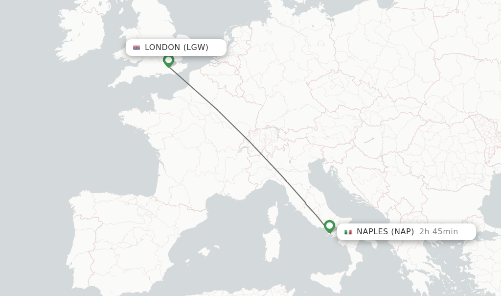 Flights from London to Naples route map