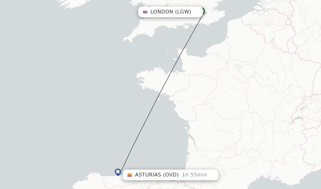 Flights from London to Asturias route map