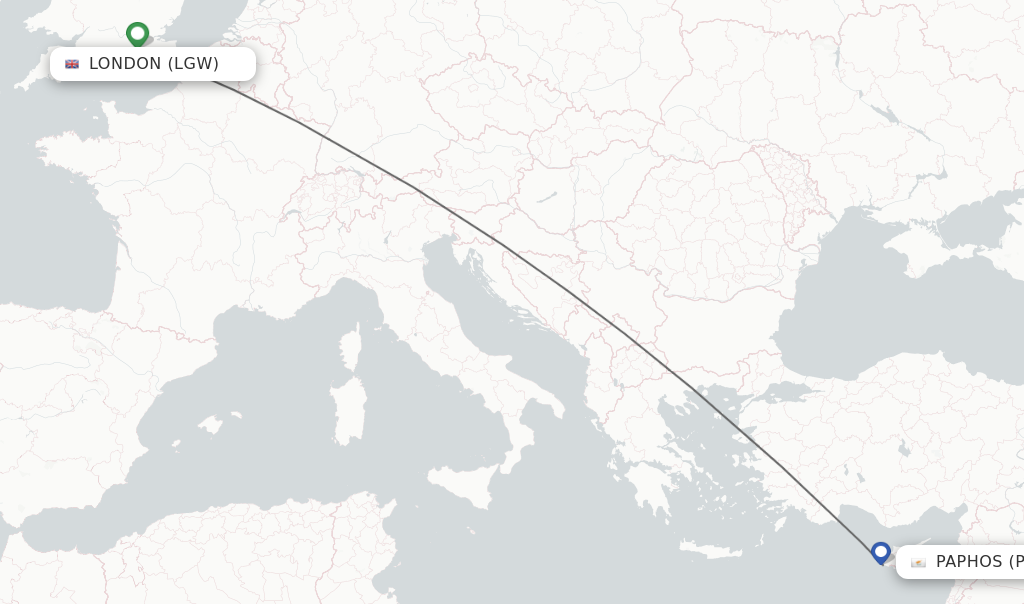Flights from London to Paphos route map