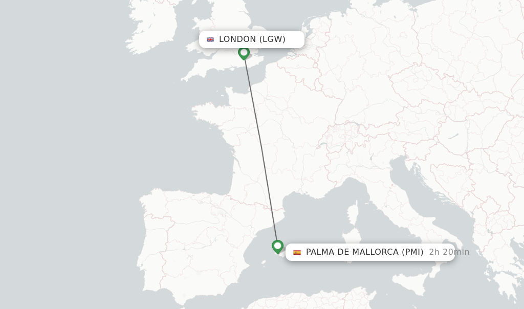Flights from London to Palma de Mallorca route map