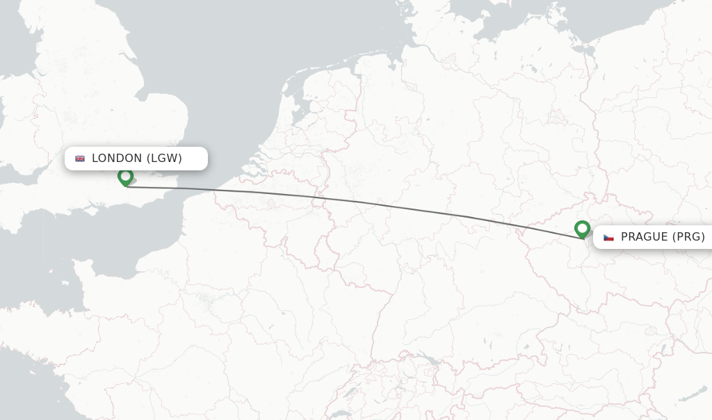 Flights from London to Prague route map