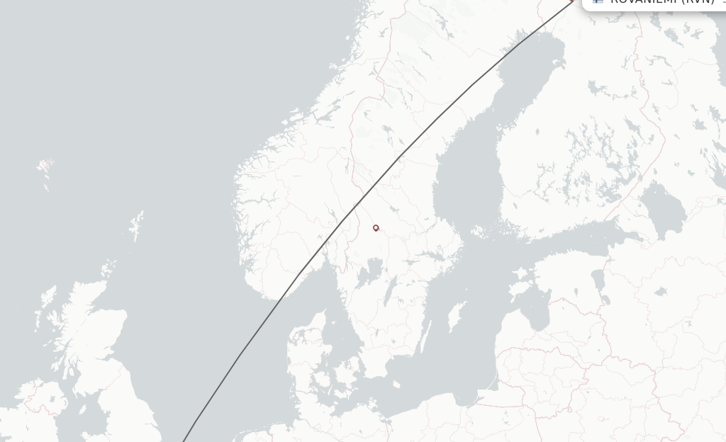Flights from London to Rovaniemi route map