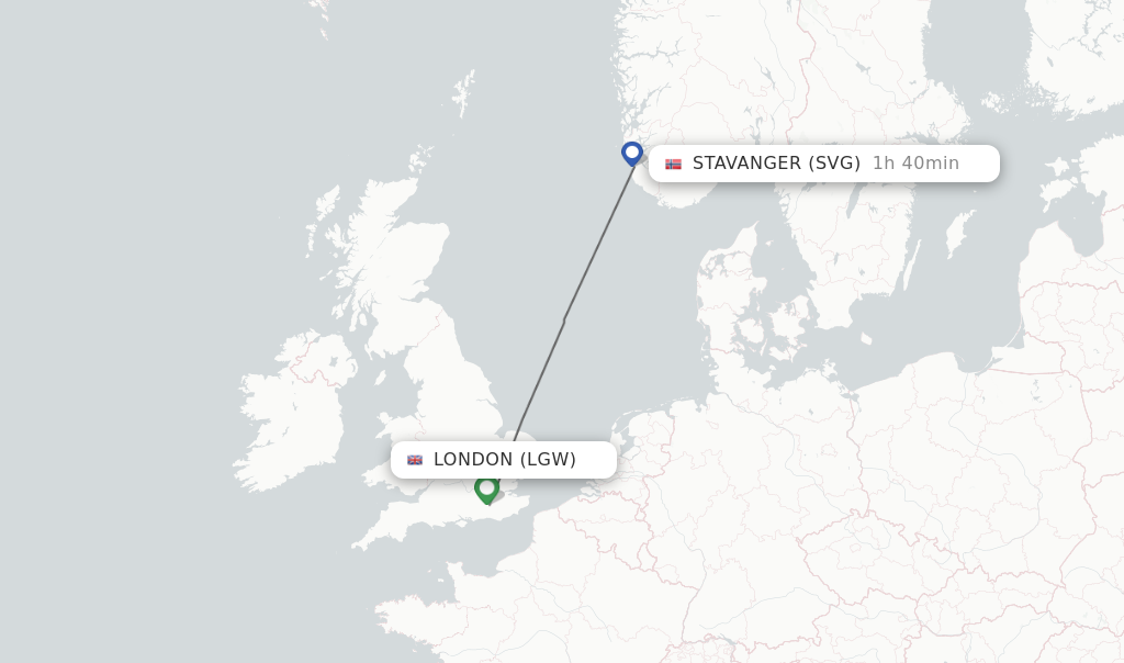 Flights from London to Stavanger route map