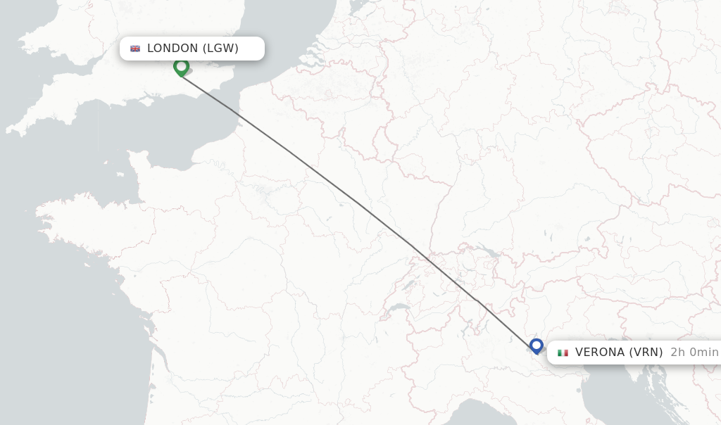 Flights from London to Verona route map