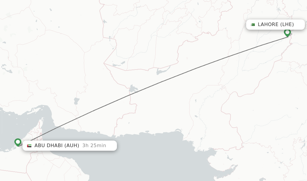 Flights from Lahore to Abu Dhabi route map