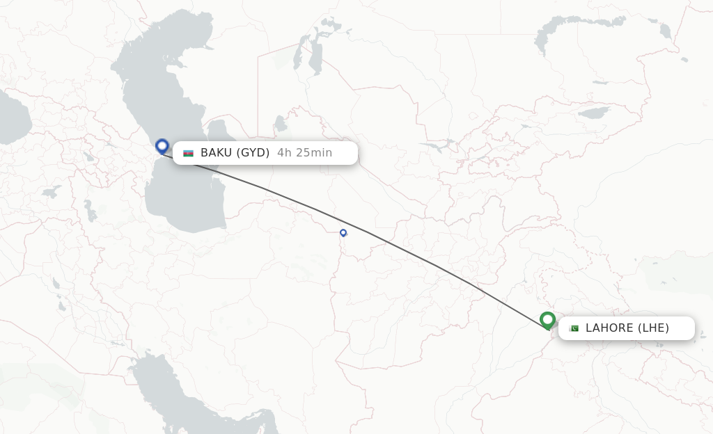 Flights from Lahore to Baku route map