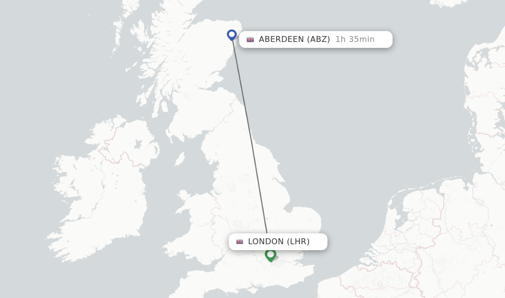 Flights from London to Aberdeen route map