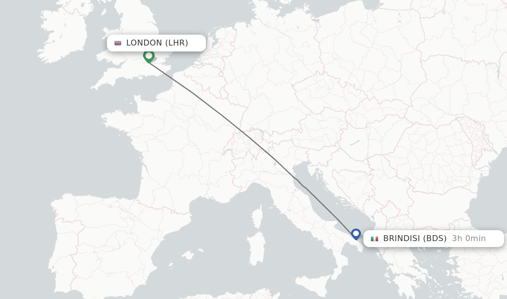 Flights from London to Brindisi route map