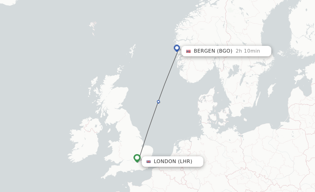 Flights from London to Bergen route map