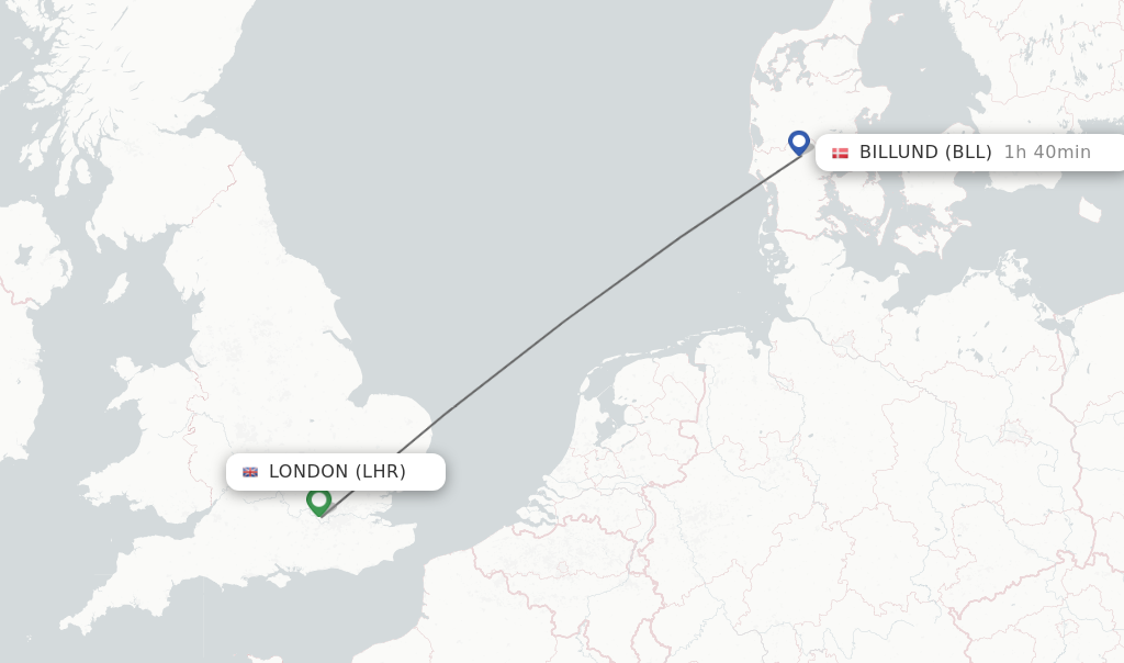 Flights from London to Billund route map