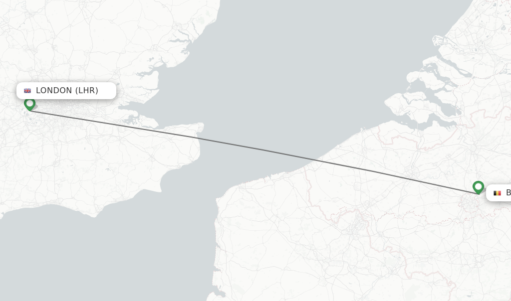 Flights from London to Brussels route map