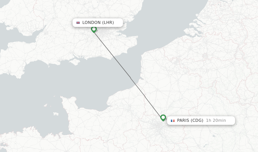 Flights from London to Paris route map