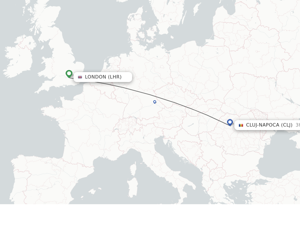 Flights from London to Cluj-Napoca route map