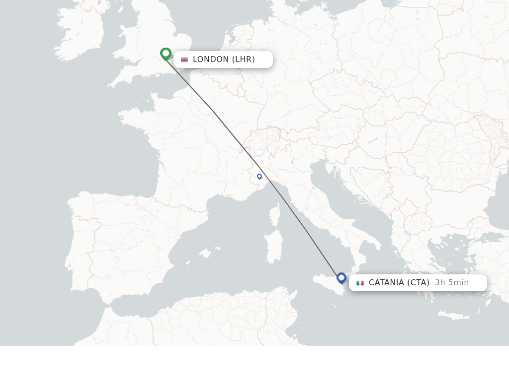 Flights from London to Catania route map