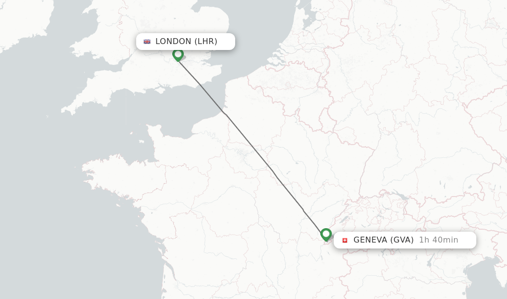 Flights from London to Geneva route map
