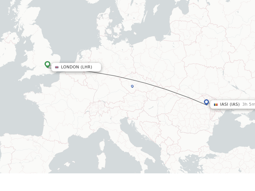 Flights from London to Iasi route map
