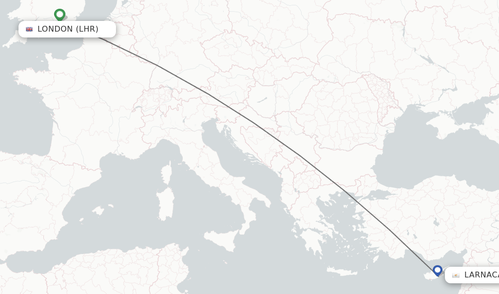 Flights from London to Larnaca route map