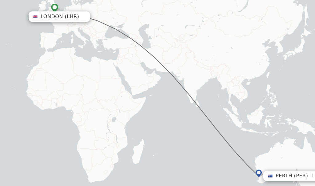 Flights from London to Perth route map