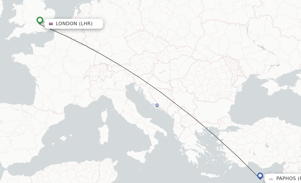 Flights from London to Paphos route map