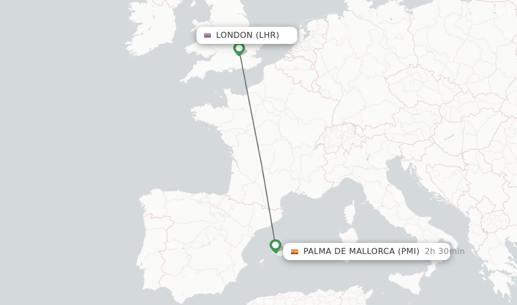 Flights from London to Palma de Mallorca route map