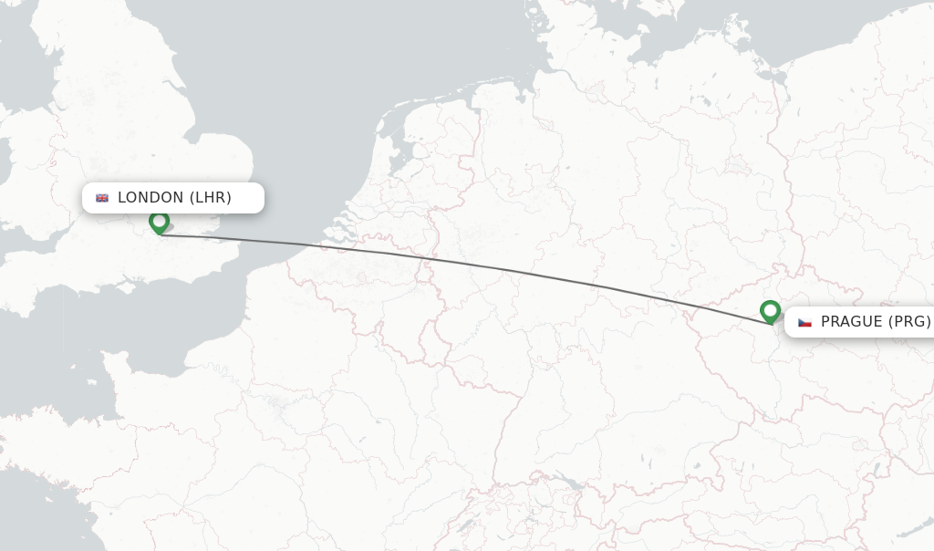 Flights from London to Prague route map